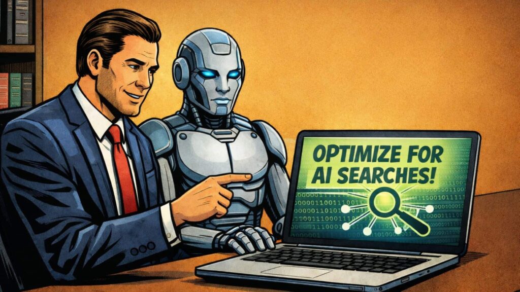 A comic style image of a personal injury lawyer working with AI to structure his content