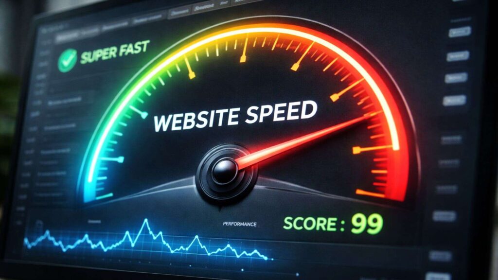 A computer screen showing fast website speed