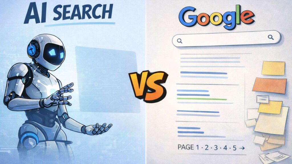 A graphic depicting AI Search VS Traditional Google Search