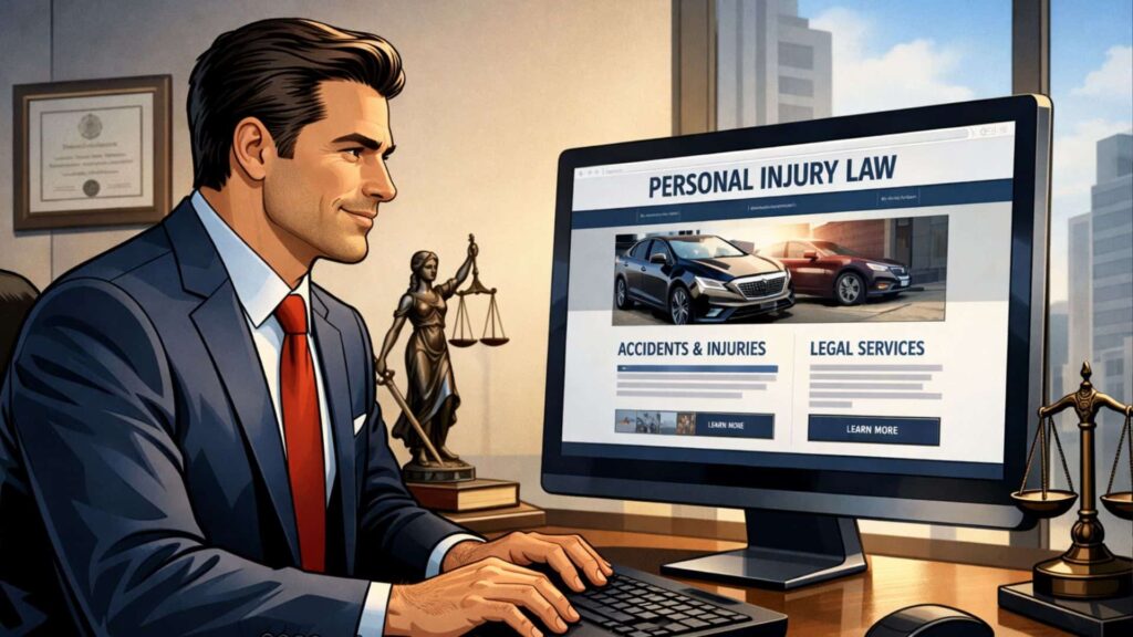 A personal injury lawyer updating content on his website