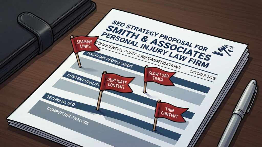 A personal injury SEO proposal with red flags sticking out of it